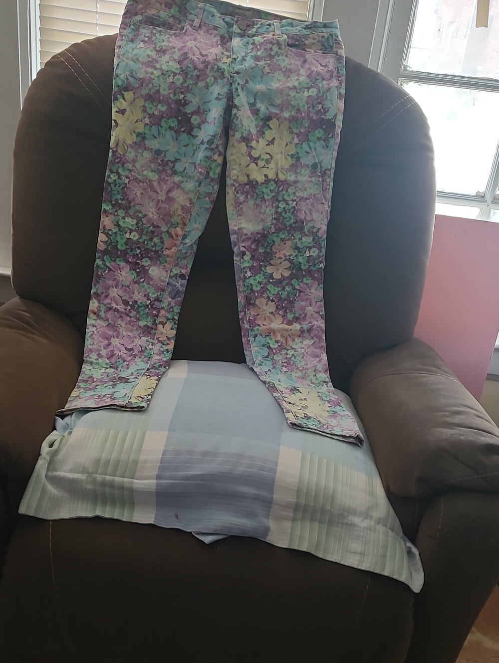 Floral Print Stretch Pants - Purple & Teal